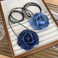 Denim Flower Rose Choker