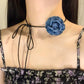 Denim Flower Rose Choker