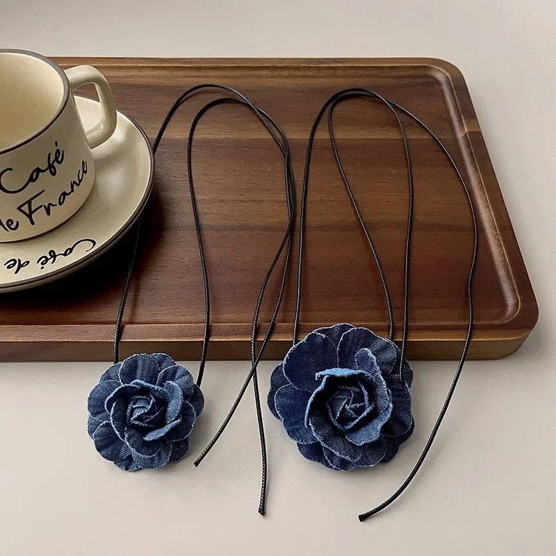 Denim Flower Rose Choker