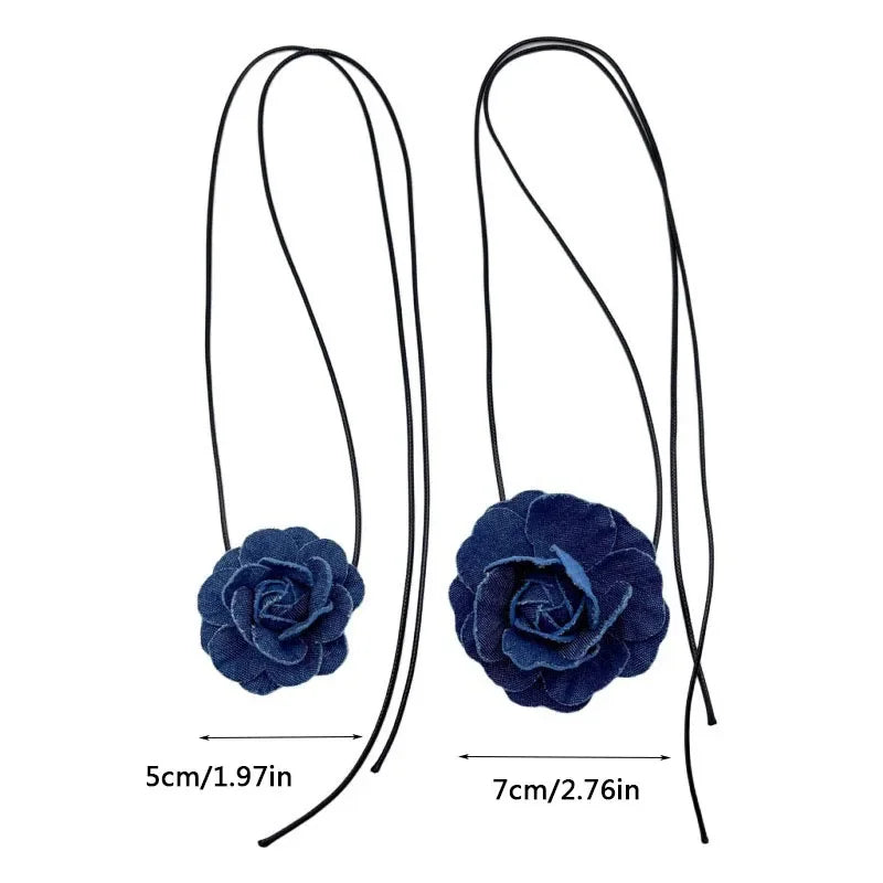 Denim Flower Rose Choker