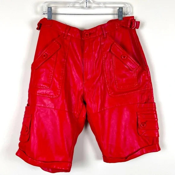 FAUX LEATHER CARGO SHORTS