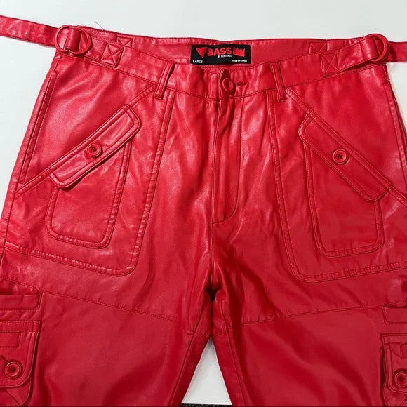 FAUX LEATHER CARGO SHORTS